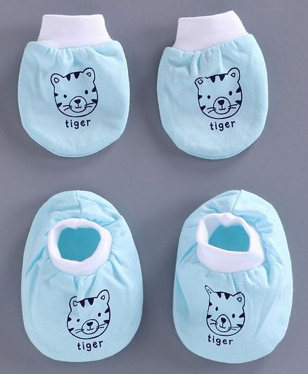 Simply Mittens and Booties Set Tiger Print - Blue