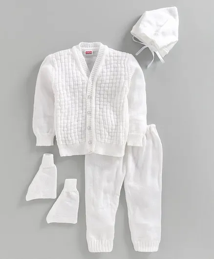 Babyhug Full Sleeves 4 Piece Sweater Set Checked - White