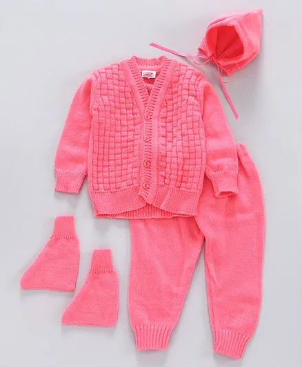 Babyhug 4 Piece Full Sleeves Sweater Set - Pink