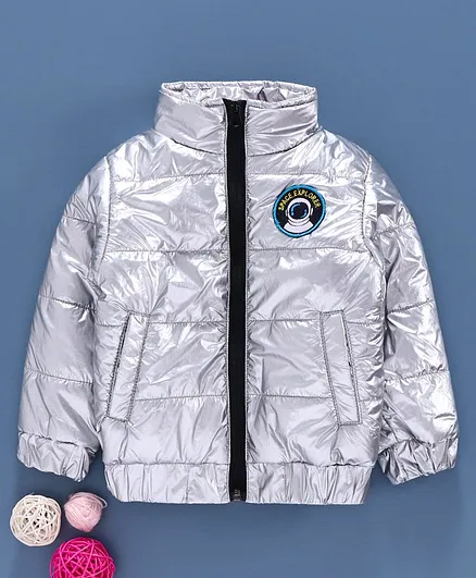 Babyhug Full Sleeves Quilted Jacket - Silver