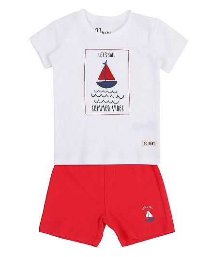 GINI & JONY Short Sleeves Let's Sail Print Tee With Shorts - White Red