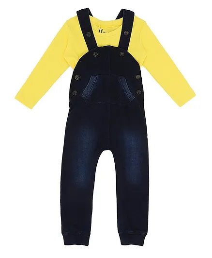 GINI & JONY Full Sleeves Solid Tee With Dungaree - Yellow