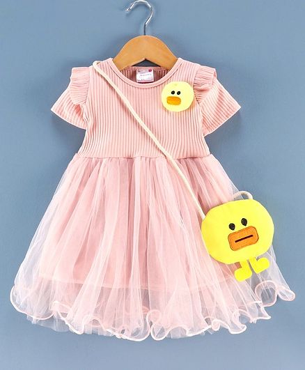 Rassha Short Sleeves Duck Design Dress With Bag - Pink