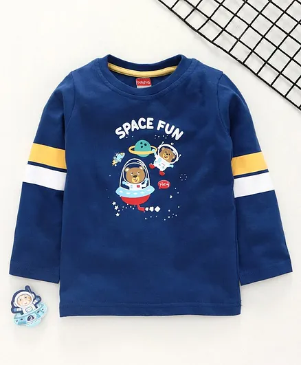 Babyhug Full Sleeves Tee Space Fun Print - Blue