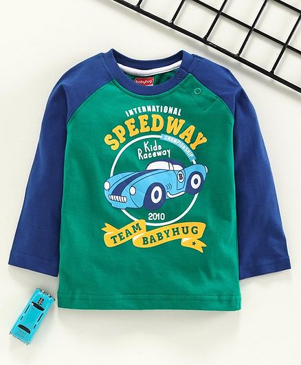 Babyhug Raglan Sleeves Tee Car Print - Green Blue