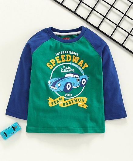 Babyhug Raglan Sleeves Tee Car Print - Green Blue