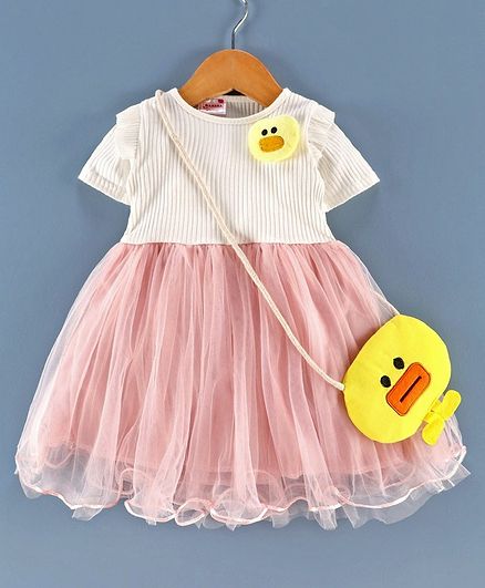 Rassha Short Sleeves Duck Design Dress With Bag - White
