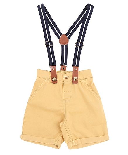 GINI & JONY Solid Regular Fit Shorts With Suspenders - Beige
