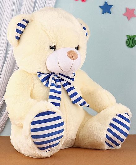 Benny & Bunny Teddy Soft Toy with Striped Bow Cream - Height 42 cm