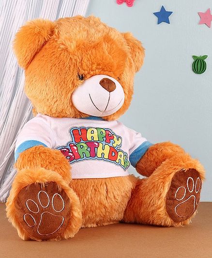 Benny & Bunny Teddy with Happy Birthday T-Shirt Brown - Height 42 cm