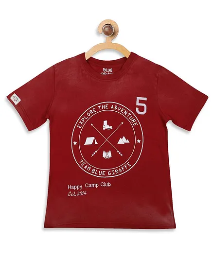 Blue Giraffe Half Sleeves Explore The Adventure Printed Tee - Maroon