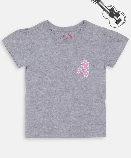 Blue Giraffe Half Sleeves Monkey Print Tee - Grey
