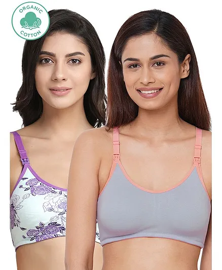 Inner Sense Organic Antimicrobial Soft feeding Bra Pack of 2 - Purple