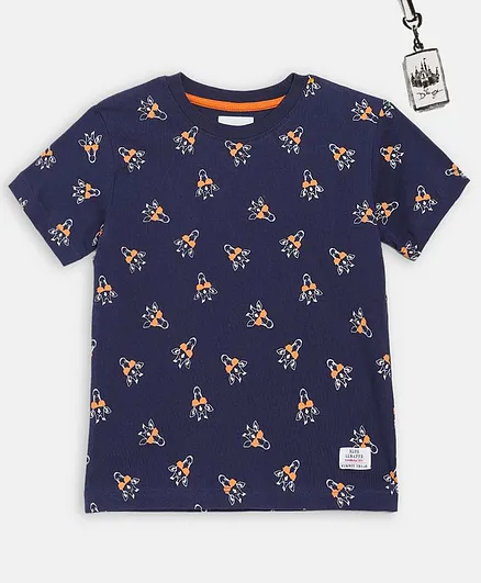 Blue Giraffe Half Sleeves Printed T Shirt - Navy Blue