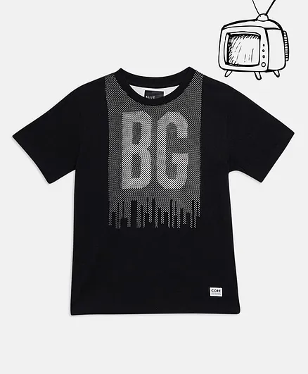 Blue Giraffe Half Sleeves BG Embellished T Shirt - Black