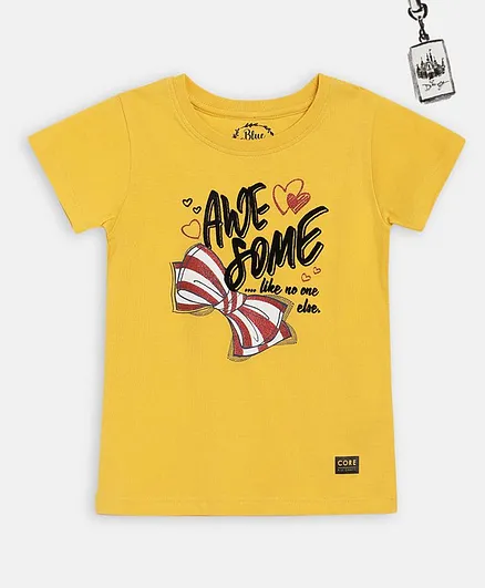 Blue Giraffe Half Sleeves Awesome Printed T-Shirt - Yellow