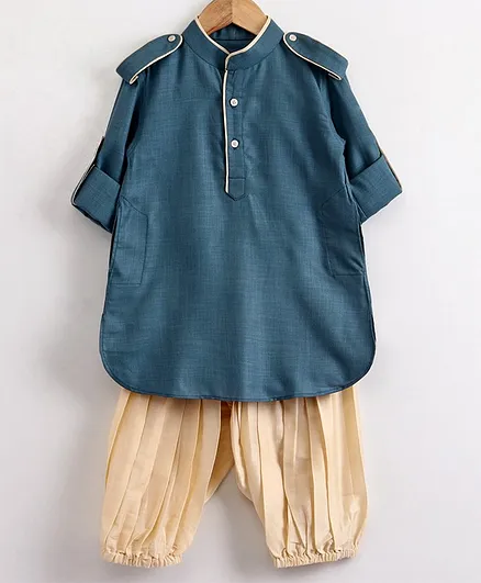Silverthread Full Sleeves Kurta With Patiala Salwar - Blue