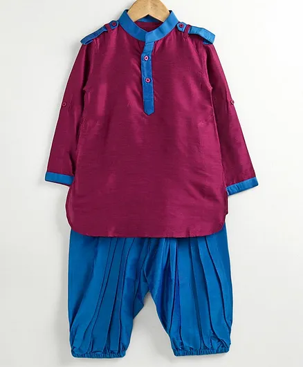 Silverthread Full Sleeves Kurta With Patiala Salwar - Purple