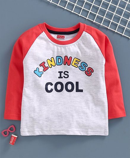 Babyhug Full Sleeves Tee Text Print - Orange Grey