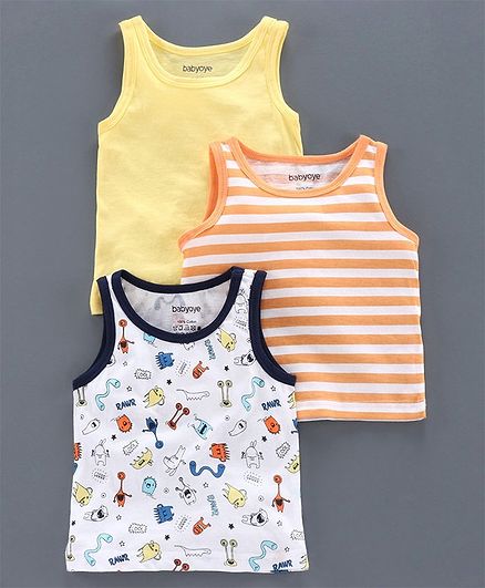 Babyoye Sleeveless Cotton Vest Pack of 3 - Yellow