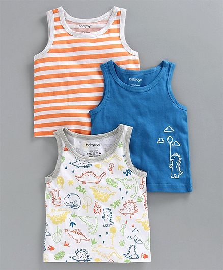 Babyoye 100% Cotton Sleeveless Vests Pack of 3 - Blue White Orange