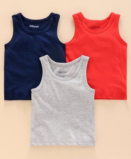 Babyoye Cotton Sleeveless Vest Pack of 3 - Red Blue White Melange