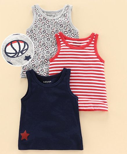 Babyoye Sleeveless Cotton Vest Pack of 3 - Multicolor