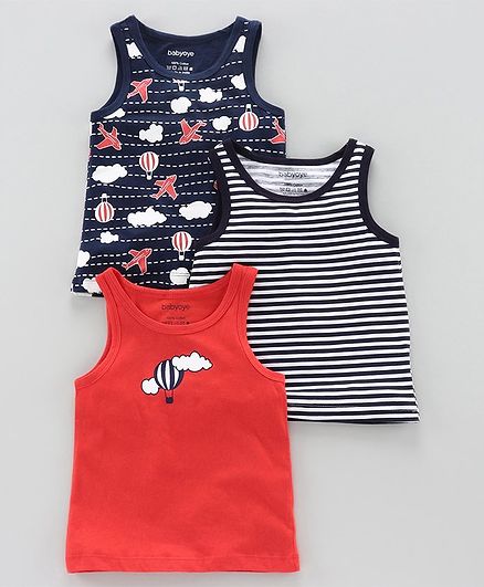 Babyoye Sleeveless Cotton Vest Pack of 3 - Multicolor