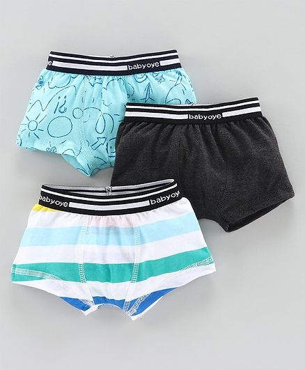 Babyoye Cotton Trunks Pack of 3 - Blue Black