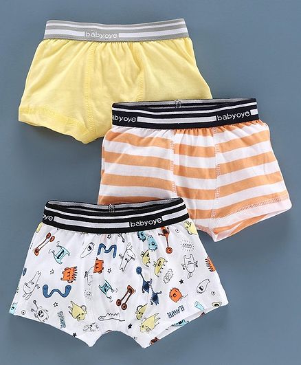 Babyoye Striped & Printed Cotton Briefs Set of 3 - Yellow White