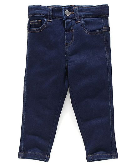 Babyoye Cotton Lycra Full Length Adjustable Elasticated Jeans - Dark Blue