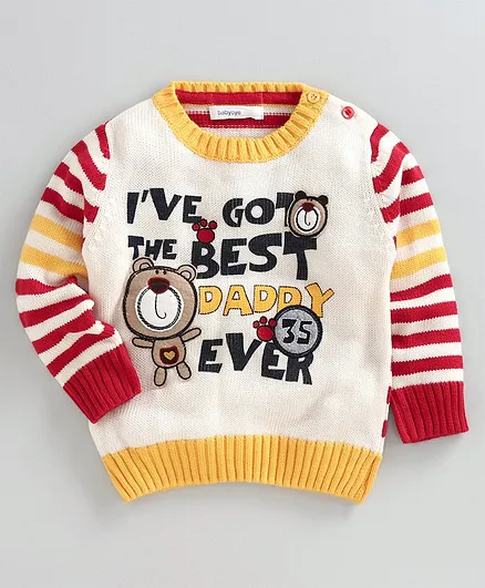 Babyoye Acrylic Full Sleeves Sweater Text Design - White
