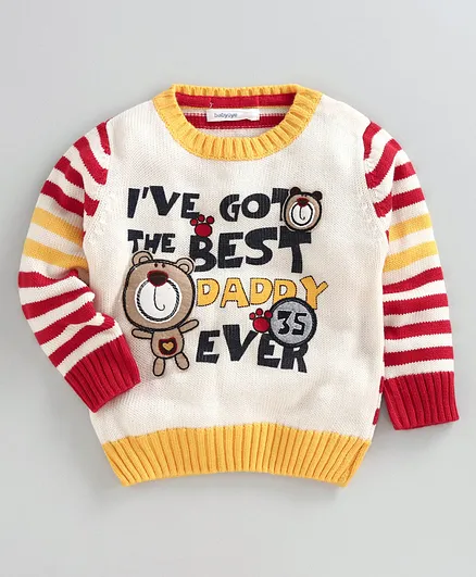 Babyoye Acrylic Full Sleeves Sweater Text Design - White
