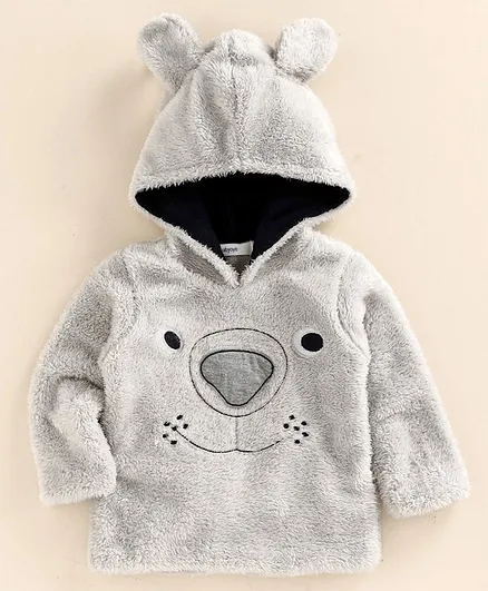 Babyoye Full Sleeves Hooded Sweatshirt Bear Design - Grey