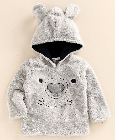 Babyoye Full Sleeves Hooded Sweatshirt Bear Design - Grey