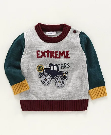 Babyoye Full Sleeves Sweater Car Patch - Grey