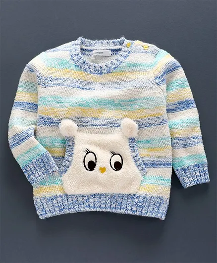 Babyoye Acrylic Blend Full Sleeves Striped Sweater - Blue