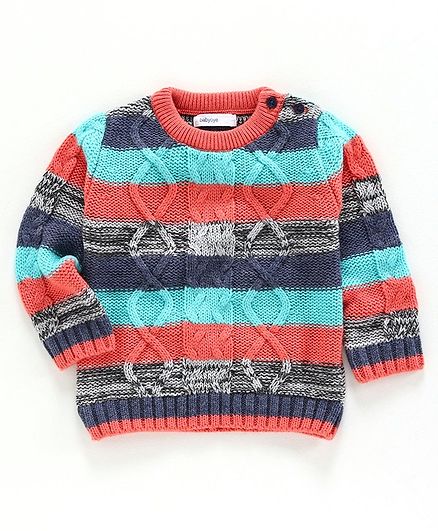 Babyoye Full Sleeves Striped Sweater - Red Blue