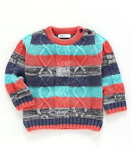 Babyoye Full Sleeves Striped Sweater - Red Blue