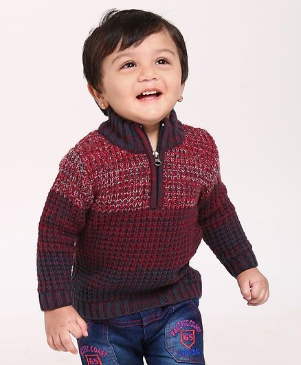 Babyoye Acrylic Full Sleeves Sweater Block Design - Maroon