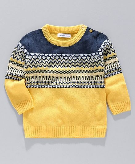 Babyoye Acrylic Striped Pullover Sweater - Yellow