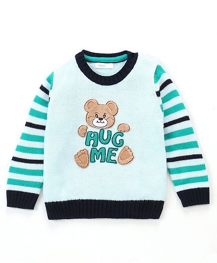 Babyoye Acrylic Full Sleeves Sweater Bear Embroidery - Blue