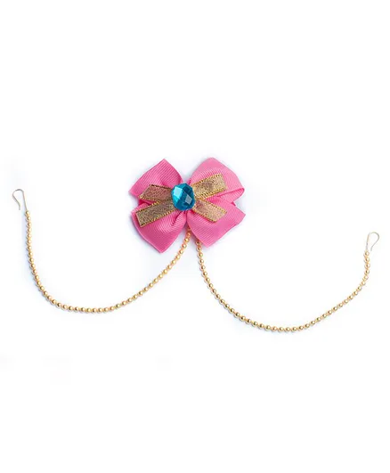 Ribbon candy Bow Detailing Attached Chain Hair Clip - Light Pink