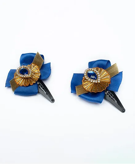 Ribbon candy Pack Of 2 Stone Detailing Hair Clips - Navy Blue