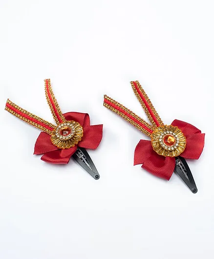 Ribbon candy Pack Of 2 Stone Detailing Hair Clips - Red