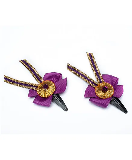 Ribbon candy Pack Of 2 Stone Detailing Hair Clips - Purple