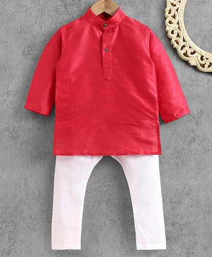 Ridokidz Solid Full Sleeves Kurta & Pajama Set - Pink