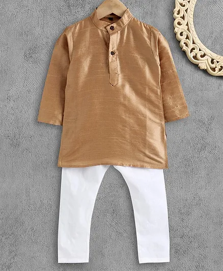 Ridokidz Full Sleeves Solid Kurta & Pyjama - Fawn