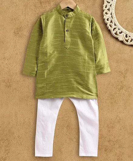 Ridokidz Full Sleeves Solid Kurta With Pyjama Set - Green
