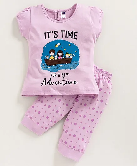 Nottie Planet Short Sleeves It's Time For A New Adventure Printed Night Suit - Pink